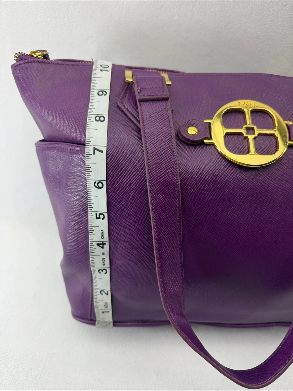 IMAN Purple Shoulder Tote Bag with Gold Hardware Peacock Lining